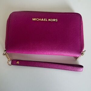 Michael Kors Pink Clutch Wristlet with Gold Accents